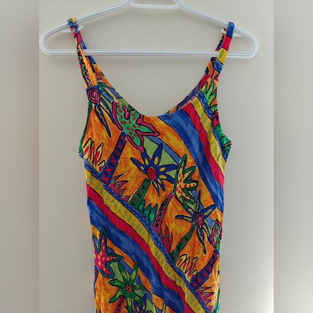 Palm Bay Vintage Hawaiian Sun Maxi Dress Vibrant Colorful Palm Trees Size M